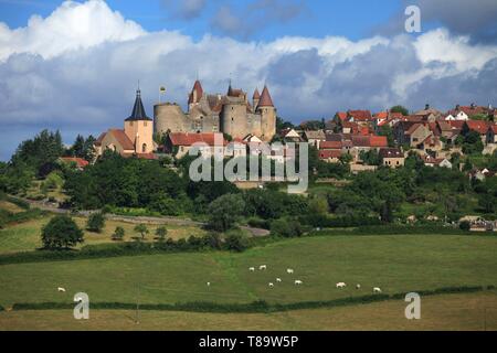 Frankreich, Cote d'Or, Chateauneuf en Auxois, die Schönsten Dörfer von Frankreich, die Burg und das Dorf mit der Bezeichnung Stockfoto