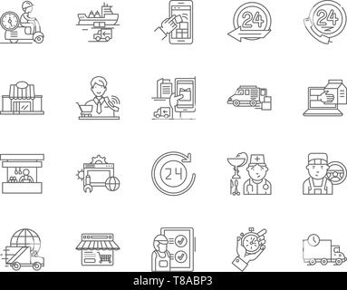 24-Stunden services Zeile für Symbole, Zeichen, Vektor, Abbildung: Konzept Stock Vektor