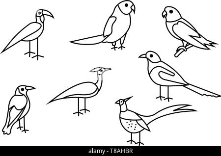 Vogel Symbol. Satz von verschiedenen Vogelarten Vector Illustration. Stock Vektor