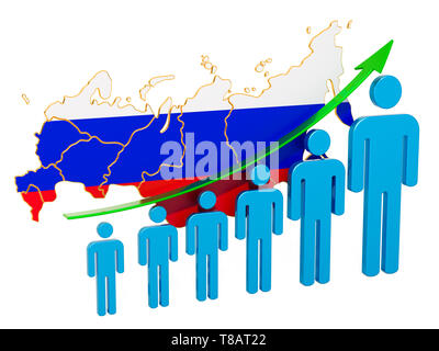 Bewertung der Beschäftigung und der Arbeitslosigkeit oder Mortalität und Fertilität in der Russischen Föderation, Konzept. 3D-Rendering auf weißem Hintergrund Stockfoto