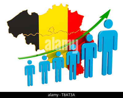 Bewertung der Beschäftigung und der Arbeitslosigkeit oder Mortalität und Fertilität in Belgien, Konzept. 3D-Rendering auf weißem Hintergrund Stockfoto