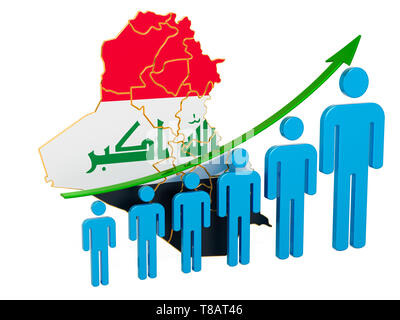 Bewertung der Beschäftigung und der Arbeitslosigkeit oder Mortalität und Fertilität im Irak, Konzept. 3D-Rendering auf weißem Hintergrund Stockfoto