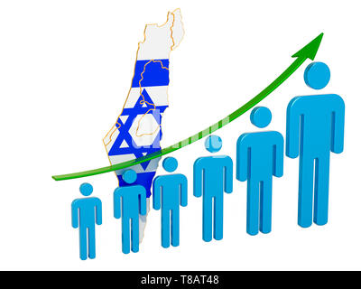 Bewertung der Beschäftigung und der Arbeitslosigkeit oder Mortalität und Fertilität in Israel, Konzept. 3D-Rendering auf weißem Hintergrund Stockfoto