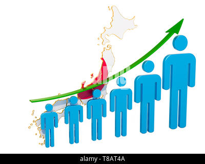 Bewertung der Beschäftigung und der Arbeitslosigkeit oder Mortalität und Fertilität in Japan, Konzept. 3D-Rendering auf weißem Hintergrund Stockfoto
