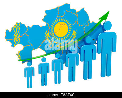 Bewertung der Beschäftigung und der Arbeitslosigkeit oder Mortalität und Fertilität in Kasachstan, Konzept. 3D-Rendering auf weißem Hintergrund Stockfoto
