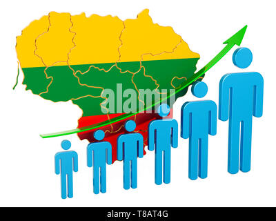 Bewertung der Beschäftigung und der Arbeitslosigkeit oder Mortalität und Fertilität in Litauen, Konzept. 3D-Rendering auf weißem Hintergrund Stockfoto