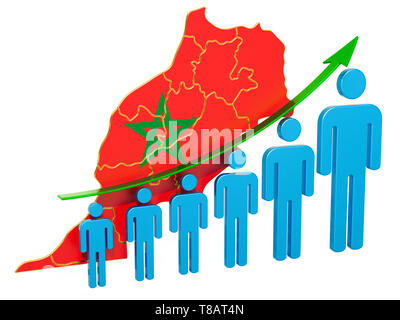 Bewertung der Beschäftigung und der Arbeitslosigkeit oder Mortalität und Fertilität in Marokko, Konzept. 3D-Rendering auf weißem Hintergrund Stockfoto