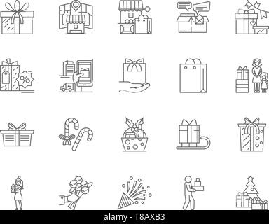 Geschenkservice und Packungen Zeile für Symbole, Zeichen, Vektor, Abbildung: Konzept Stock Vektor