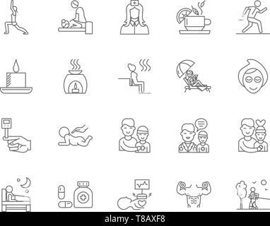 Gesundheit und Therapie Zeile für Symbole, Zeichen, Vektor, Abbildung: Konzept Stock Vektor