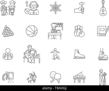 Hobbys Zeile für Symbole, Zeichen, Vektor, Abbildung: Konzept Stock Vektor