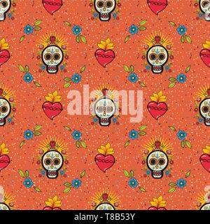 Mexikanische nahtlose Muster. Tag der Toten Schädel. Stock Vektor