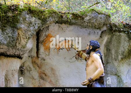 Frankreich, Doubs, Gallargues les Sapins, Dino Zoo prähistorischer Park, prähistorische Kunst, Malerei in einer Höhle Stockfoto