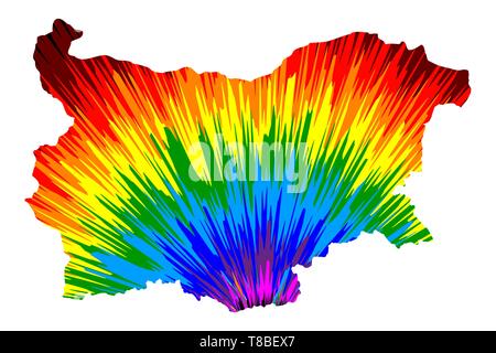 Bulgarien - Karte ist Rainbow abstrakte farbenfrohe Muster entworfen, Republik Bulgarien Karte aus Farbe Explosion, Stock Vektor