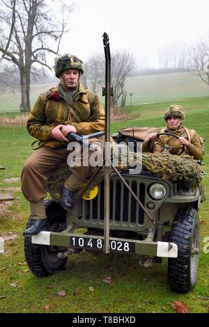 Frankreich, Eure, Sainte Colombe prÚs Vernon, Allied Rekonstitution Group (USA Weltkrieg 2 und der französischen Maquis historische Rekonstruktion Association), reenactors der freien französischen Soldaten in der Britischen Armee integrierte SAS Stockfoto