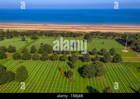 Frankreich, Calvados, Colleville-sur-Mer, die Landung in der Normandie Strand, Normandie Friedhof und Denkmal, Omaha Beach im Hintergrund Stockfoto