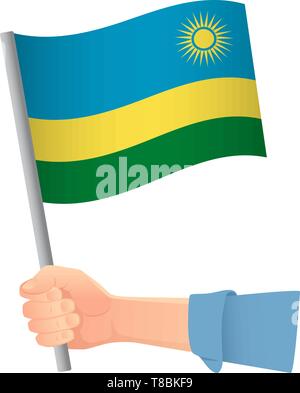Ruanda Flagge in der Hand. Patriotischen Hintergrund. Nationalflagge von Ruanda Vector Illustration Stock Vektor