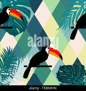 Tropic Toucan Vogel und palm leaf nahtlose Muster Hintergrund Design. Vector Illustration EPS 10. Stock Vektor