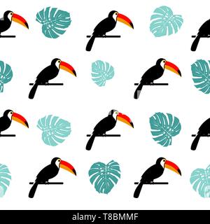 Tropic Toucan Vogel und palm leaf nahtlose Muster Hintergrund Design. Vector Illustration EPS 10. Stock Vektor