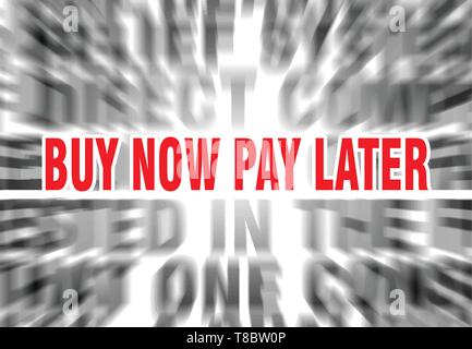 Unscharfer Text mit Fokus auf Jetzt kaufen, später bezahlen Stock Vektor