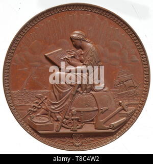 Eine Bronzemedaille German Hydrographic office und Zertifikat für Kapitän Dietrich H. Brummer. Am 1. Dezember 1909 ausgezeichnet. Bronze, Durchmesser 5,7 cm mit einer Darstellung des Amtes und die umliegenden Inschrift (tr)' von der German Hydrographic office ihr Personal auf See. Am Tag seiner Eröffnung im September 1881', die Unterschrift des Künstlers "J. gespendet Lorenz, F. Hamburg". Zurück mit einem Bild der (tr) "Auf See". Im entsprechenden Fall. Einschließlich Zertifikat, gerahmten Ca. 55 x 48 cm. Das Zertifikat "Kaiserliche Marine - German Hydrographic office" mit der Regisseurin, Additional-Rights - Clearance-Info - Not-Available Stockfoto