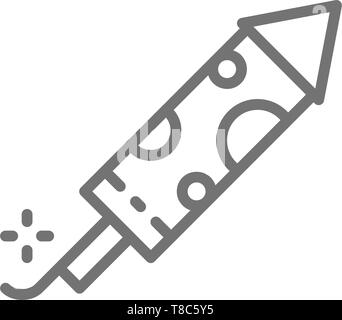 Feuerwerkskörper, Feuerwerk, Rakete Symbol Leitung. Auf weissem Hintergrund Stock Vektor