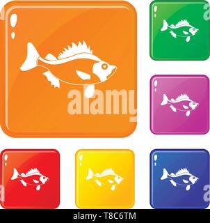 Fisch Icons Set Vector Farbe Stock Vektor