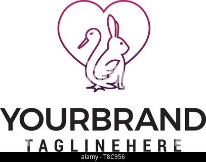 Ente hase Herz Logo Design Konzept Vorlage Vektor Stock Vektor