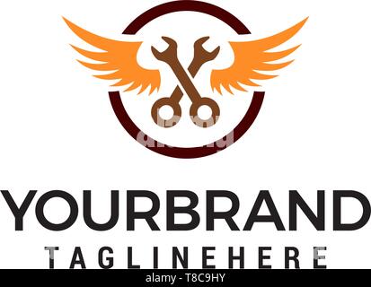 Schraubenschlüssel Reparatur Logo Design Konzept Vorlage Vektor Stock Vektor