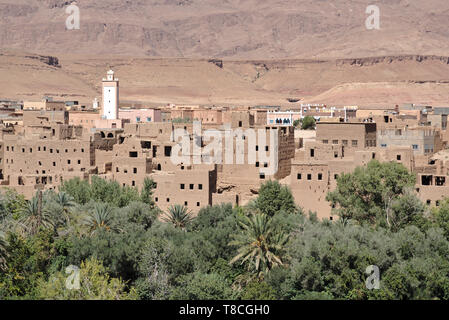 Gebäude und Bäume des Errachidia oase Stadt in Marokko Stockfoto