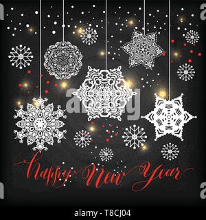 Elegante Weihnachten Hintergrund mit leuchtend weißen Schneeflocken. Vector Illustration Stock Vektor