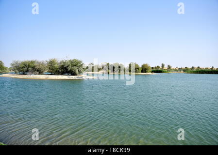 Landschaft von Al qudra Seen am Tag, Dubai, Vereinigte Arabische Emirate Stockfoto