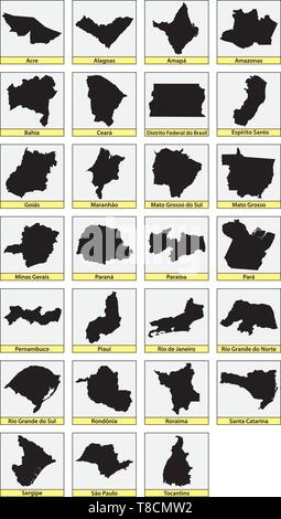 27 schwarze Karten der Unterteilungen von Brasilien Stock Vektor