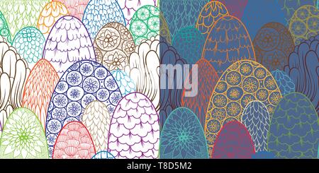 Stilisierte nahtlose Muster mit Kontur Bäume und Sträucher. Vektor botanischen Hintergrund. 2 Farbvarianten. Asiatische Thema Stock Vektor