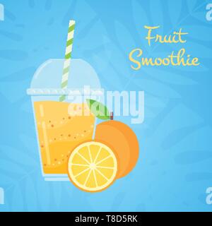 Orange rohem Obst leckeren Smoothie Vector Illustration. Saftige vegetarische Vitamin Getränk oder Protein Milch Shake in Schale Glas und frischen Orange für Social Media oder web design Smoothie promotion Banner Stock Vektor