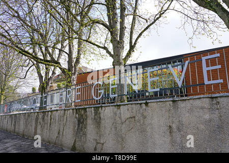 Genf, Schweiz - 5 May 2019 - Blick auf die Ecole Hoteliere de Geneve (EHG), einem berühmten Hotel management Schule in Genf, Schweiz. Stockfoto