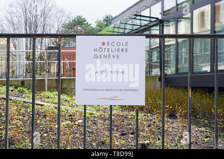 Genf, Schweiz - 5 May 2019 - Blick auf die Ecole Hoteliere de Geneve (EHG), einem berühmten Hotel management Schule in Genf, Schweiz. Stockfoto