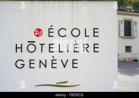 Genf, Schweiz - 5 May 2019 - Blick auf die Ecole Hoteliere de Geneve (EHG), einem berühmten Hotel management Schule in Genf, Schweiz. Stockfoto