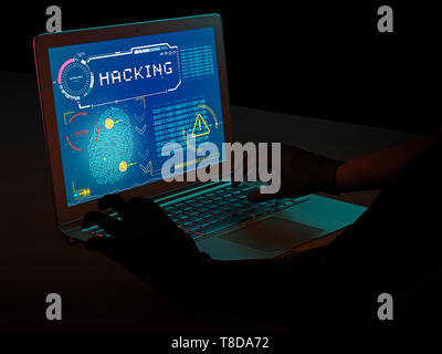 Diebstahl persönlicher Daten Akquisitionen, Betrug. Die Inhalte illegal, illegal kopierte Software. Hacker gegen die Datenbank. Sensible Informationen Stockfoto