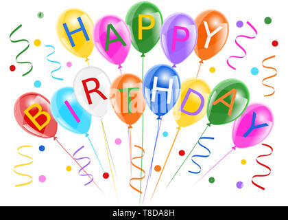 Bunte Luftballons mit Schreiben alles Gute zum Geburtstag Stockfoto