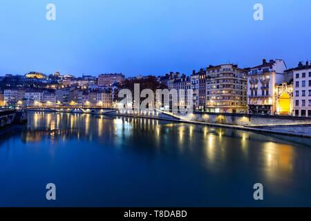 Frankreich, Rhone, Lyon, 1. Arrondissement, Les Terreaux, Saint Vincent, Saint Vincent Fußgängerbrücke auf La Saone Stockfoto