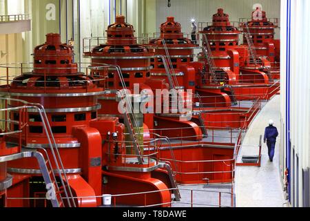 Frankreich, Ain, Injoux Genissiat Genissiat, Dam, Generatorraum Stockfoto