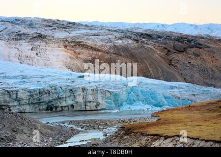 Grönland, Central Western Region in Richtung Kangerlussuaq Bay, das Rentier Gletscher am Rande der Eiskappe und innerhalb der UNESCO Weltkulturerbe - Nipisat Aasivissuit entfernt Stockfoto