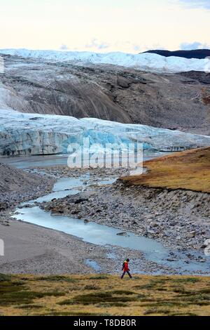 Grönland, Central Western Region in Richtung Kangerlussuaq Bay, das Rentier Gletscher am Rande der Eiskappe und innerhalb der UNESCO Weltkulturerbe - Nipisat Aasivissuit entfernt Stockfoto