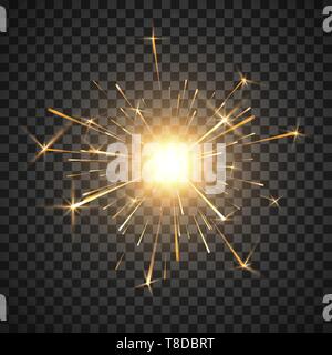 Bengalische Feuer. Brennende glänzend Wunderkerzen Feuerwerk. Realistische licht Effekt. Party Einrichtung Element. Magische Licht. Vector Illustration isoliert auf transparente Ba Stock Vektor