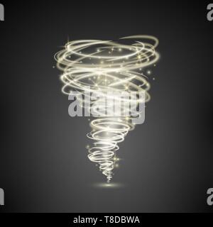 Wirkung von Sturm oder Orkan. Abstrakte Licht vortex Tornado magische Beleuchtung. Vector Illustration auf dunklem Hintergrund isoliert Stock Vektor