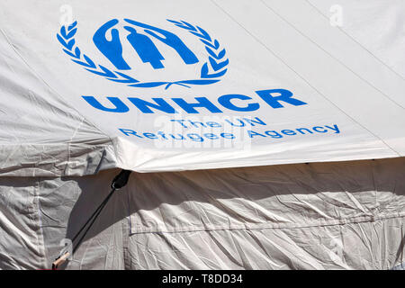 UNHCR, Zelt in einem Flüchtlingslager Stockfoto