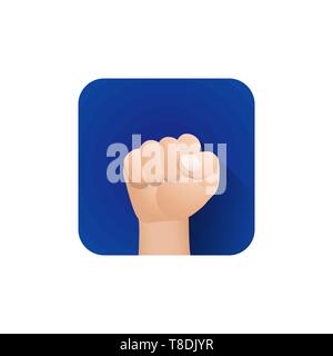 Vektor symbolische angehoben ballte die Faust Geste männliche Hand protest Konzept Bild zeichen Symbol Licht poster Design auf blauem Hintergrund isoliert Stock Vektor