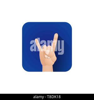 Vektor rock Symbolische gekreuzten Fingern männlichen Palm hand Ziege Geste Konzept zeichen Abbildung licht Symbol poster Design auf blauem Hintergrund isoliert Stock Vektor