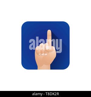 Vektor symbolische drücken Zeigefinger männlichen palm Zeiger Geste Konzept zeichen Abbildung licht Symbol poster Design auf blauem Hintergrund isoliert Stock Vektor