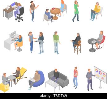 Coworking Office Business Icons Set, isometrische Stil Stock Vektor